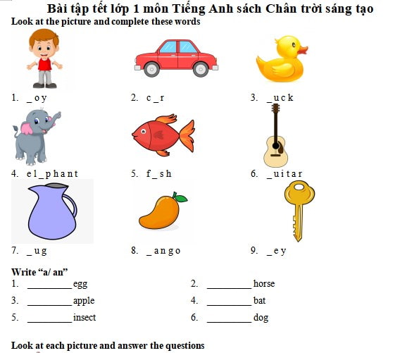 Bài tập Tết môn Tiếng Anh lớp 1