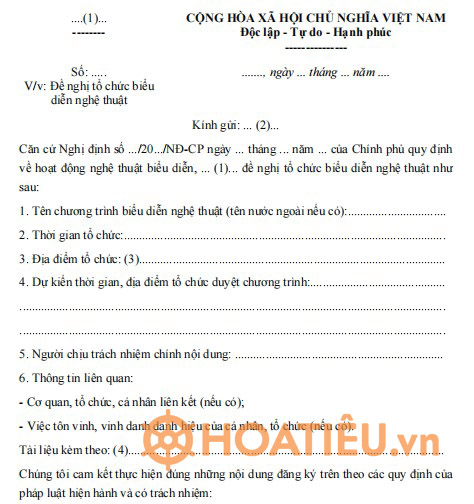 Mẫu đơn đề nghị cấp giấy phép biểu diễn nghệ thuật chuyên nghiệp