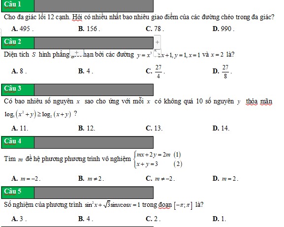 Đề thi thử đánh giá năng lực của Đại học quốc gia Hà Nội