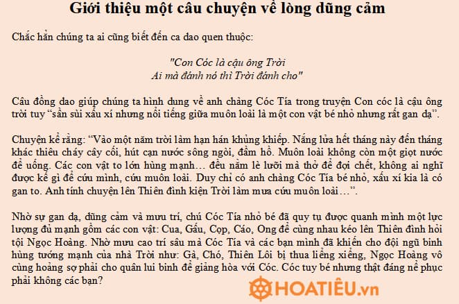 Kể về lòng dũng cảm lớp 4