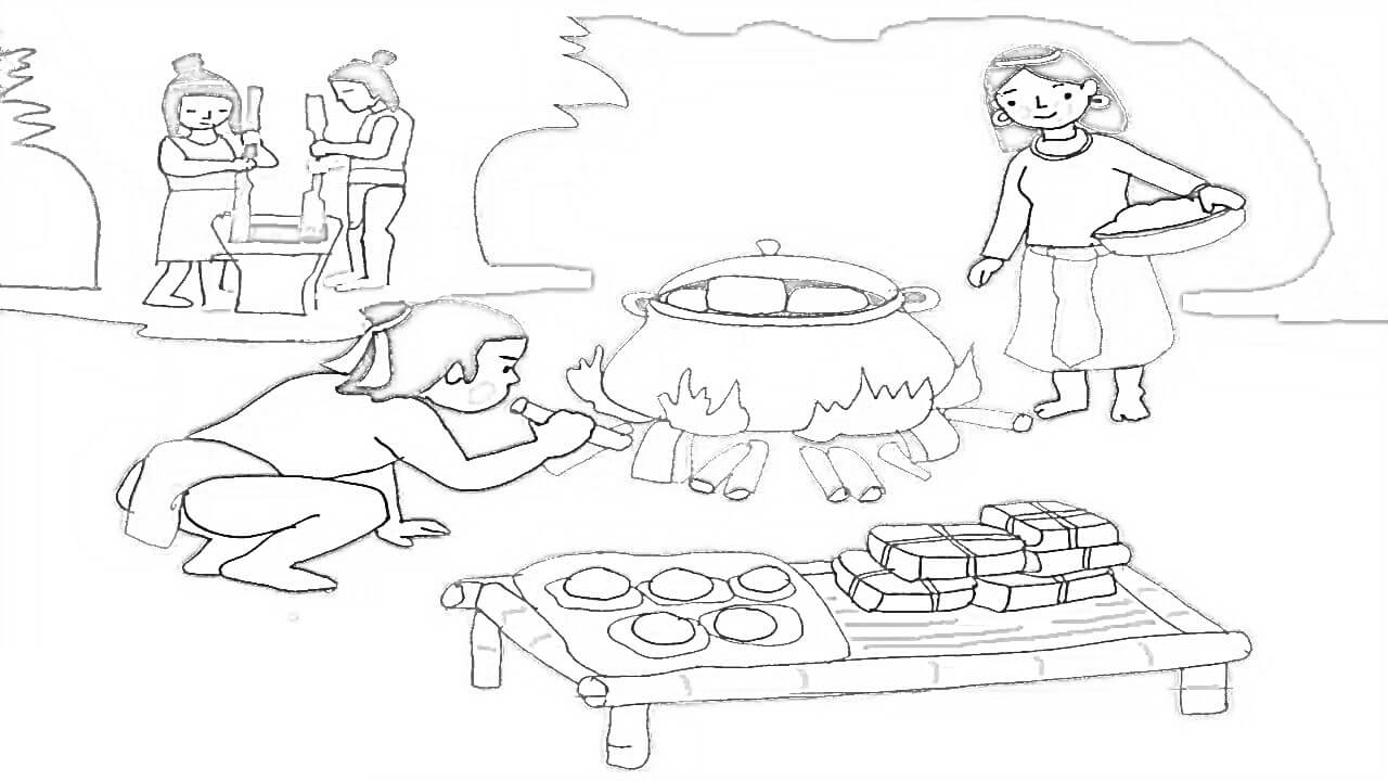 Tranh tô màu dưa hấu, bánh chưng Tết