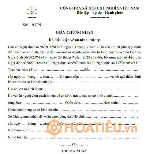 Giấy chứng nhận đủ điều kiện an ninh trật tự