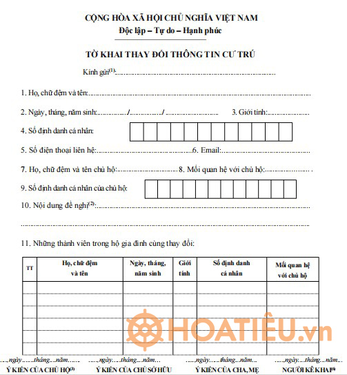 Tờ khai thay đổi thông tin cư trú mới nhất 2024