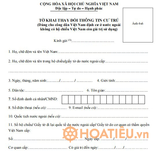 Mẫu CT02: Tờ khai thay đổi thông tin cư trú dành cho công dân Việt Nam ở nước ngoài