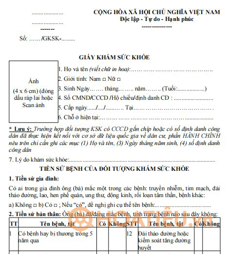 Mẫu giấy khám sức khỏe 2024