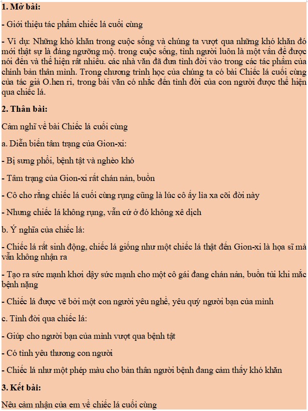Dàn ý phân tích truyện ngắn chiếc lá cuối cùng 