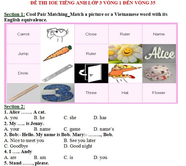 Bài tập Luyện thi IOE tiếng Anh lớp 3