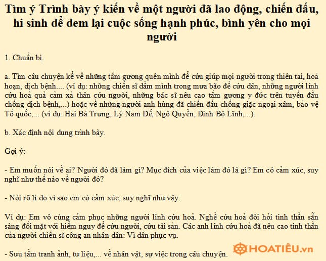 Trình bày ý kiến về một người đã lao động, chiến đấu, hi sinh để đem lại cuộc sống hạnh phúc, bình yên cho mọi người