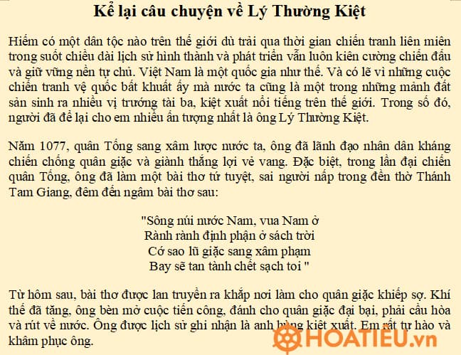 Viết bài văn kể lại câu chuyện về một nhân vật lịch sử mà em đã đọc, đã nghe lớp 4