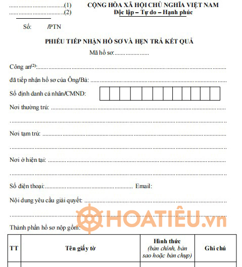 Mẫu CT04: Phiếu tiếp nhận hồ sơ và hẹn trả kết quả