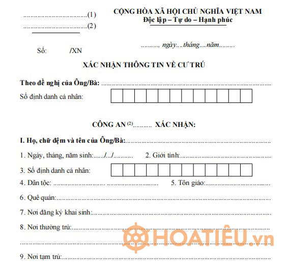 Mẫu CT07: Xác nhận thông tin về cư trú