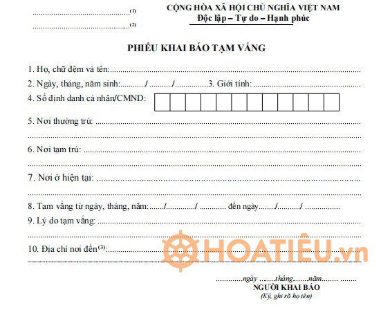 Mẫu CT03: Phiếu khai báo tạm vắng
