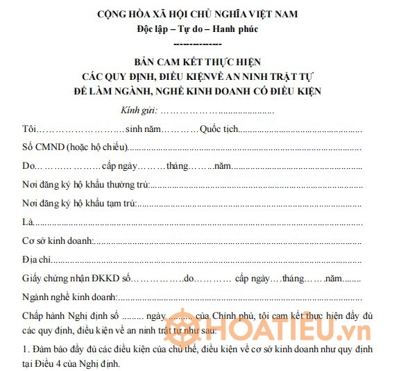 Mẫu bản cam kết thực hiện các quy định về an ninh trật tự 