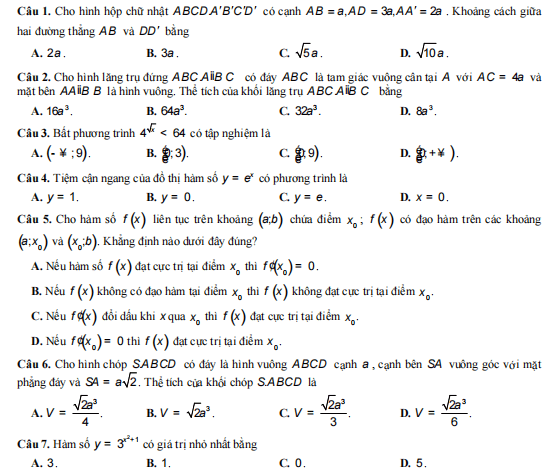 Đề thi thử tốt nghiệp THPT môn Toán tỉnh Bắc Ninh 2024
