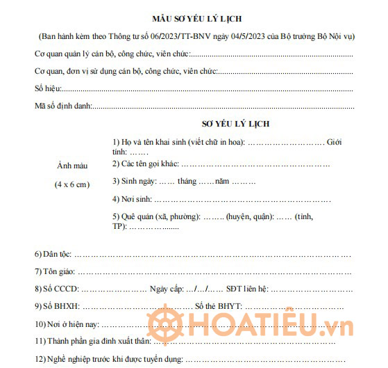 Cách viết sơ yếu lý lịch theo Thông tư 06/2023/TT-BNV