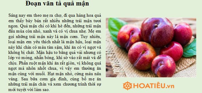 Viết một đoạn văn tả một loại quả mà em thích lớp 4