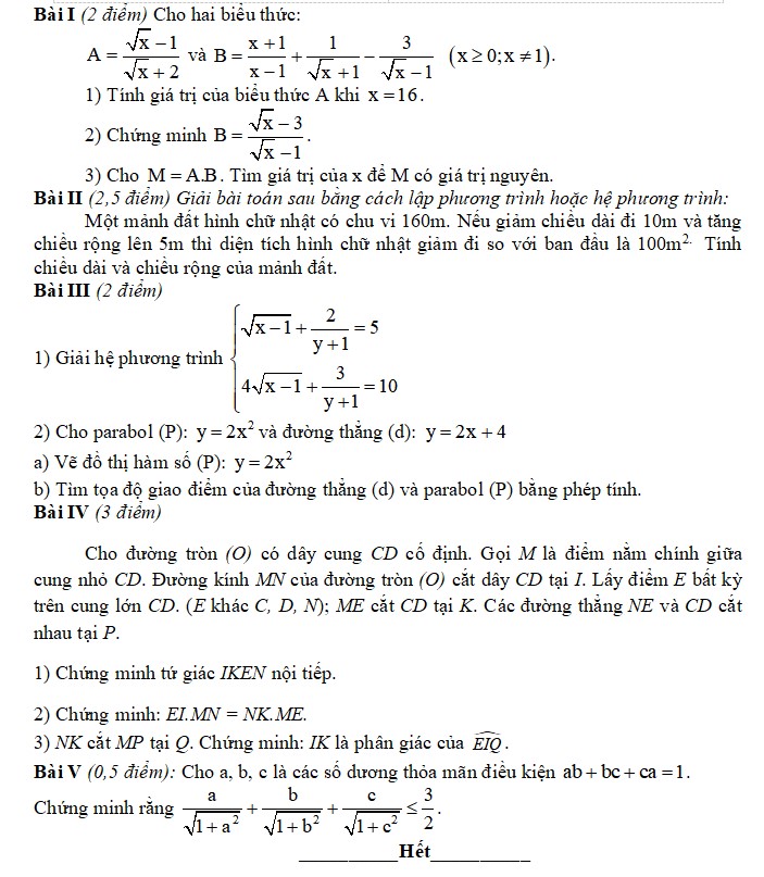 đề kiểm tra giữa học kì 2 Toán 9