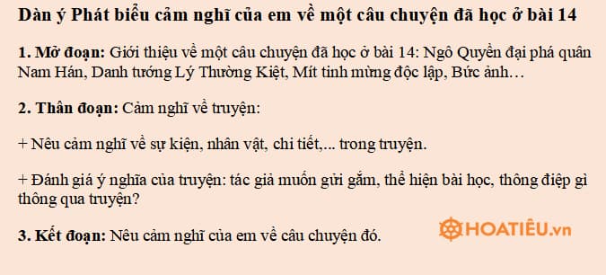 Dàn ý Phát biểu cảm nghĩ của em về một câu chuyện đã học ở bài 14