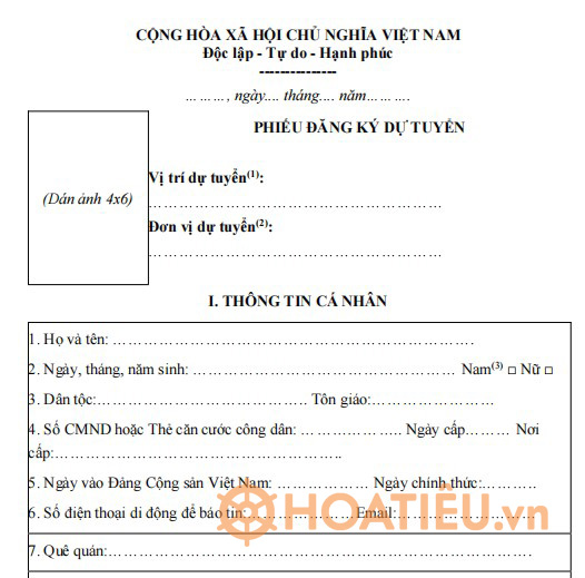 Mẫu phiếu đăng ký dự tuyển công chức thuế năm 2024