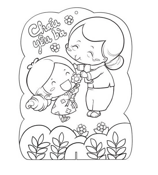 Tranh tô màu 8/3 tặng bà