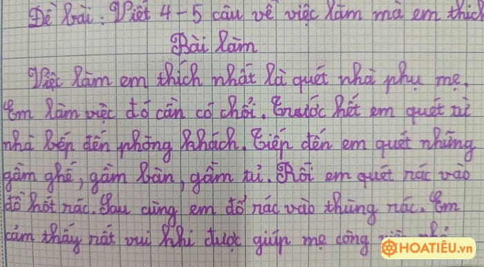 Viết 4-5 câu về một việc làm mà em thích