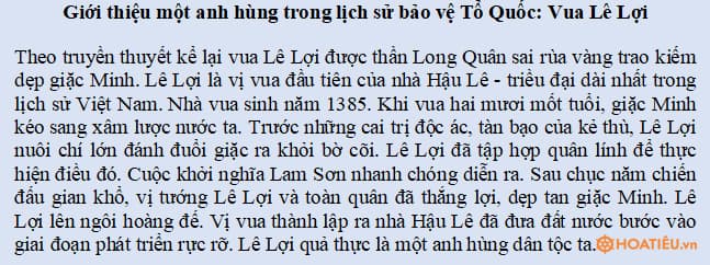 kể về 1 vị anh hùng mà em biết