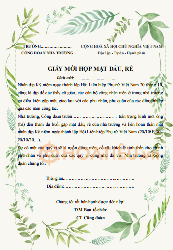 Giấy mời gặp mặt dâu rể 20/10