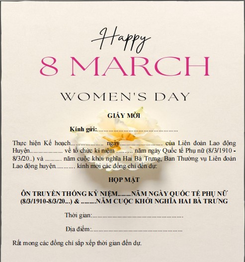 Mẫu thiệp mời tham dự chương trình kỉ niệm ngày 8 3