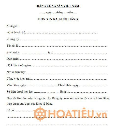 Đơn xin ra khỏi Đảng chuẩn nhất