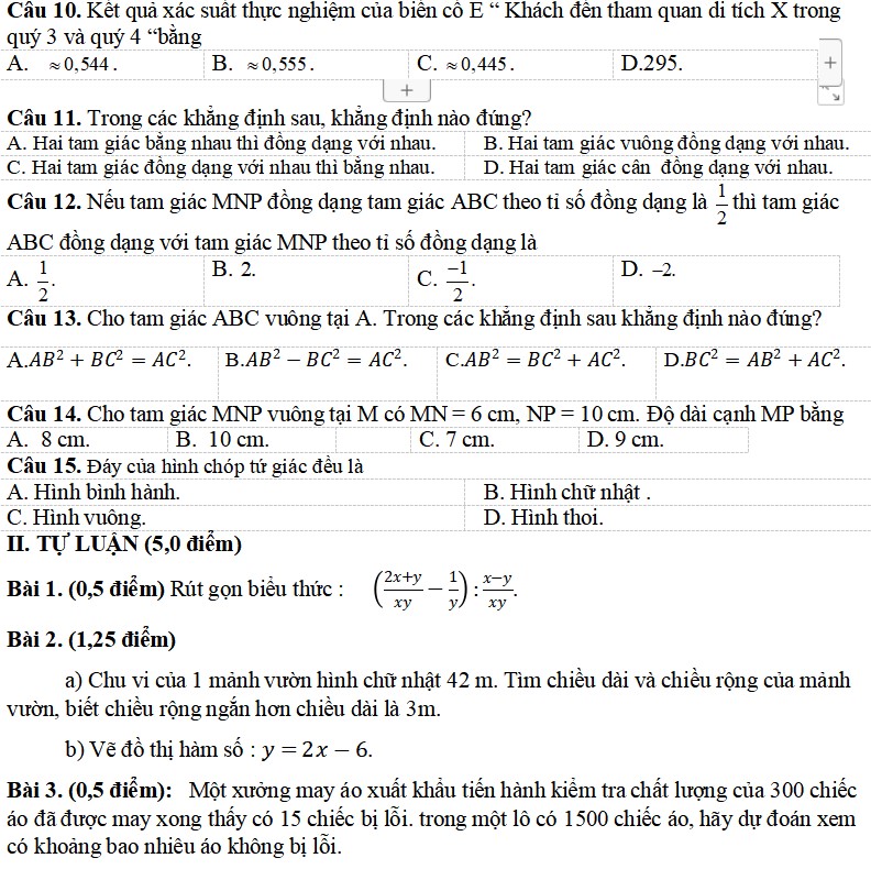 Đề thi Toán 8 học kì 2 sách Kết nối có đáp án
