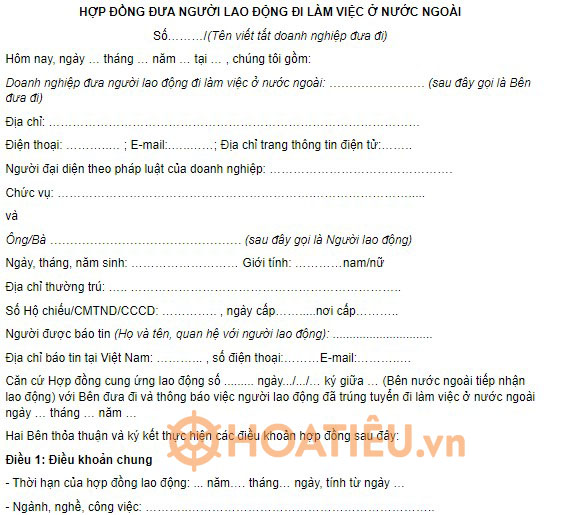Mẫu hợp đồng đưa lao động đi làm việc ở nước ngoài theo Thông tư 02/2024/TT-BLĐTBXH