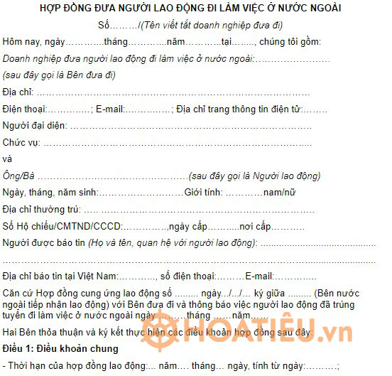 Mẫu hợp đồng đưa lao động đi làm việc ở nước ngoài áp dụng trước ngày 15/5/2024