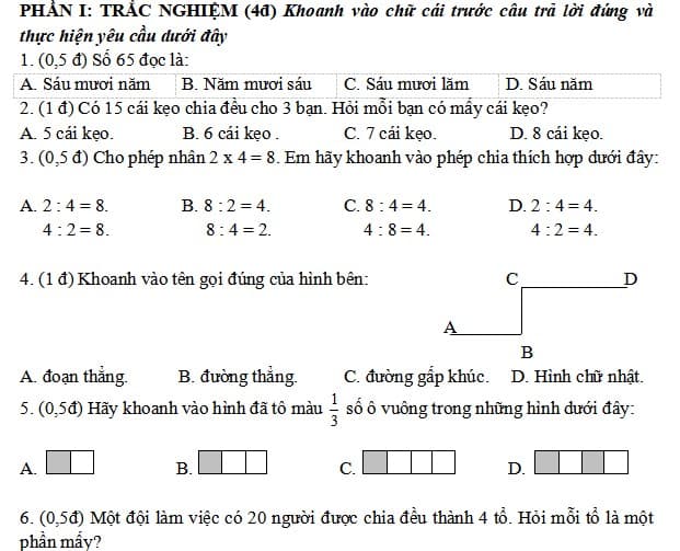 Đề thi giữa học kì 2 Toán lớp 2 sách Cánh Diều