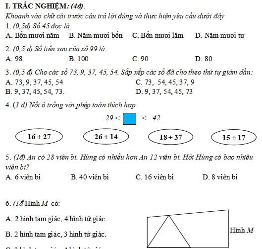 Đề thi giữa kì 2 Toán lớp 2 Kết nối tri thức