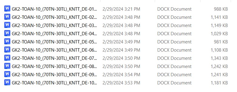Đề thi Giữa kì 2 Toán 10 Kết nối tri thức file word