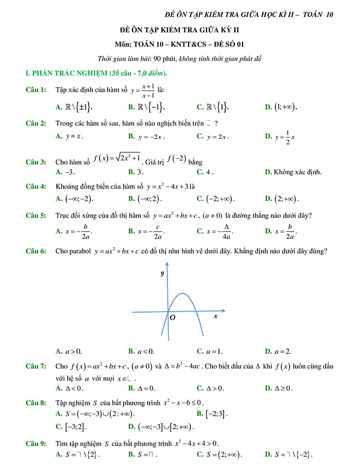 Đề thi Giữa kì 2 Toán 10 Kết nối tri thức file word