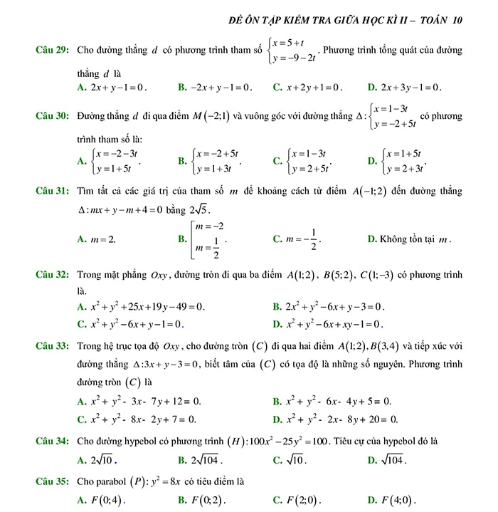 Đề thi Giữa kì 2 Toán 10 Kết nối tri thức file word