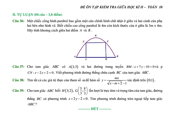 Đề thi Giữa kì 2 Toán 10 Kết nối tri thức file word