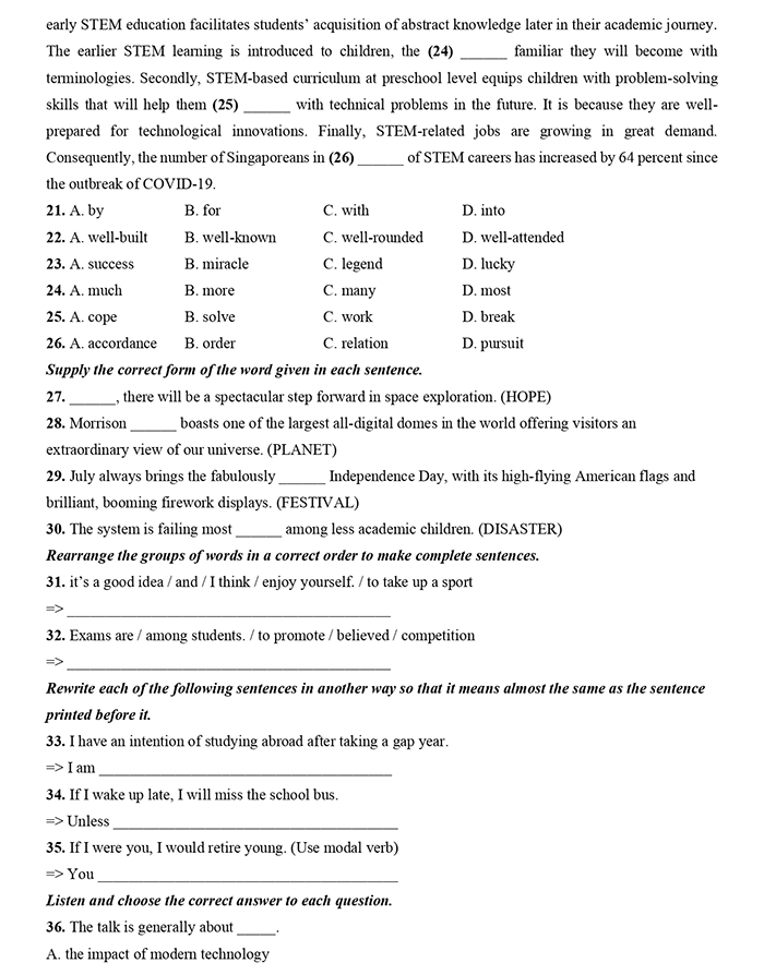 Đề kiểm tra giữa kì 2 tiếng Anh 8 Friends Plus