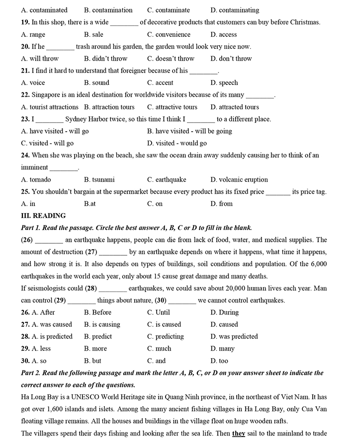 Đề thi giữa kì 2 tiếng Anh 8 Kết nối tri thức