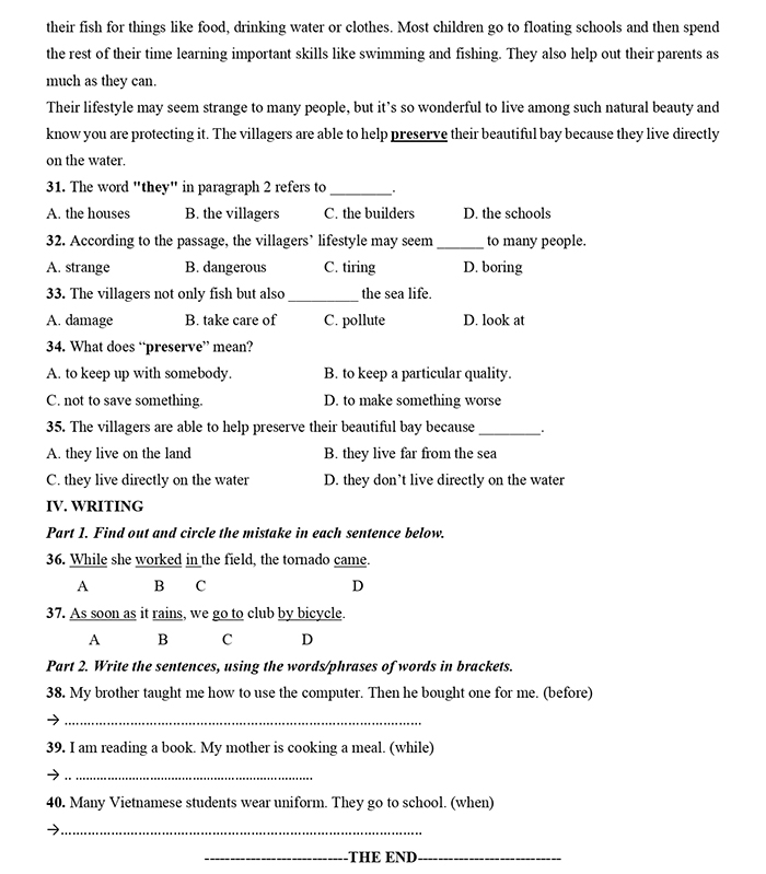 Đề thi giữa kì 2 tiếng Anh 8 Kết nối tri thức