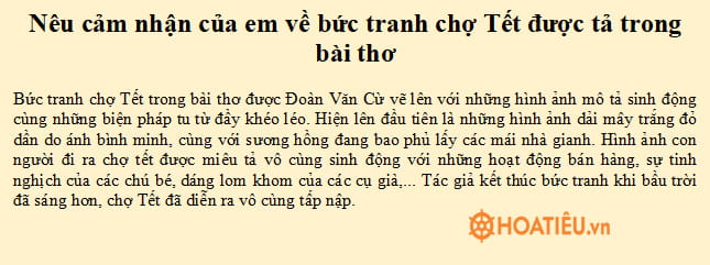 Nêu cảm nhận của em về bức tranh chợ Tết được tả trong bài thơ