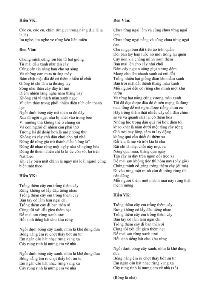 Nhạc của rừng Lyrics