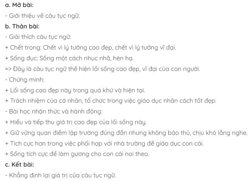 Dàn ý suy nghĩ câu nói Chết trong còn hơn sống đục
