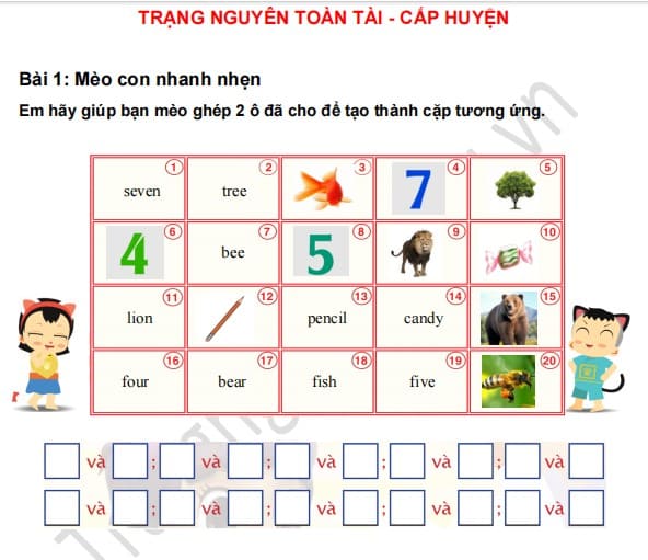 Đề thi Trạng Nguyên Toàn Tài lớp 1