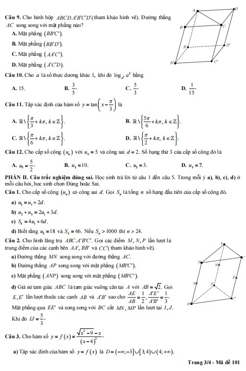 Đề thi khảo sát chất lượng lớp 11 môn Toán Hà Nội 2024