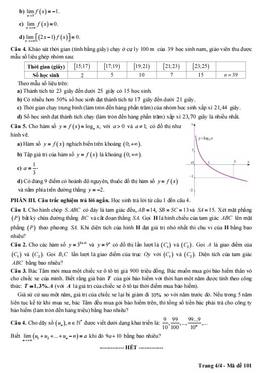 Đề thi khảo sát chất lượng lớp 11 môn Toán Hà Nội 2024