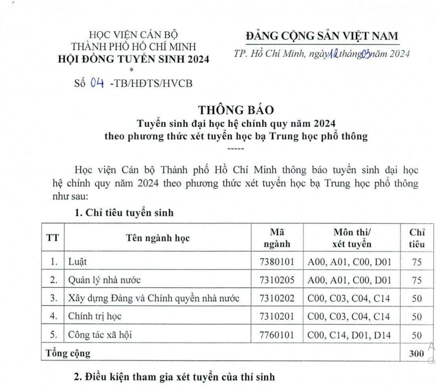 Thông tin tuyển sinh Học viện cán bộ 2024