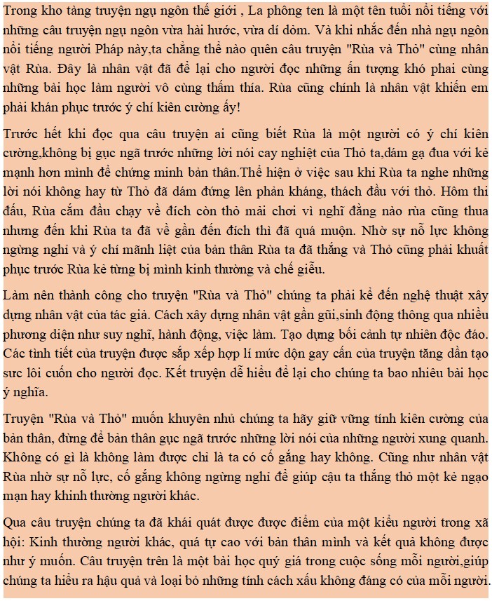 Viết bài văn phân tích đặc điểm nhân vật rùa trong truyện ngụ ngôn " Thỏ và rùa"