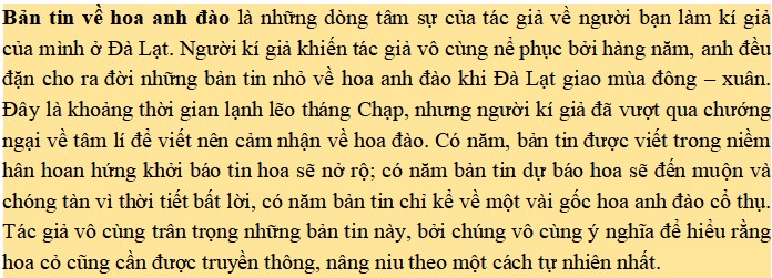 Tóm tắt văn bản Bản tin về hoa anh đào